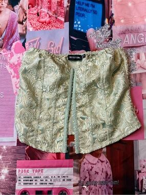 PrettyLittleThing Gold Rose Jacquard Corset Top